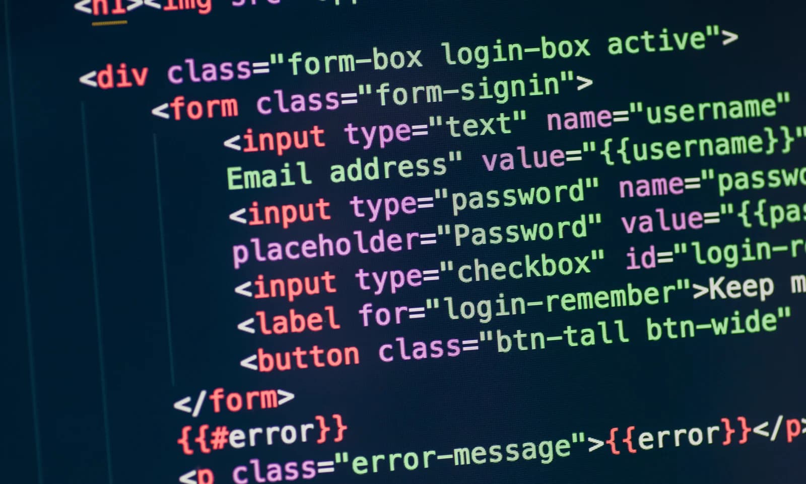 HTML code on screen